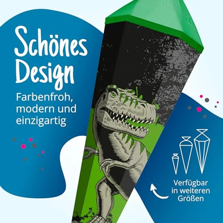 itenga Schultüte Zuckertüte T-Rex Dinosaurier eckig mit Tüllverschluss 85 cm Einschulung Schulanfang – Bild 7