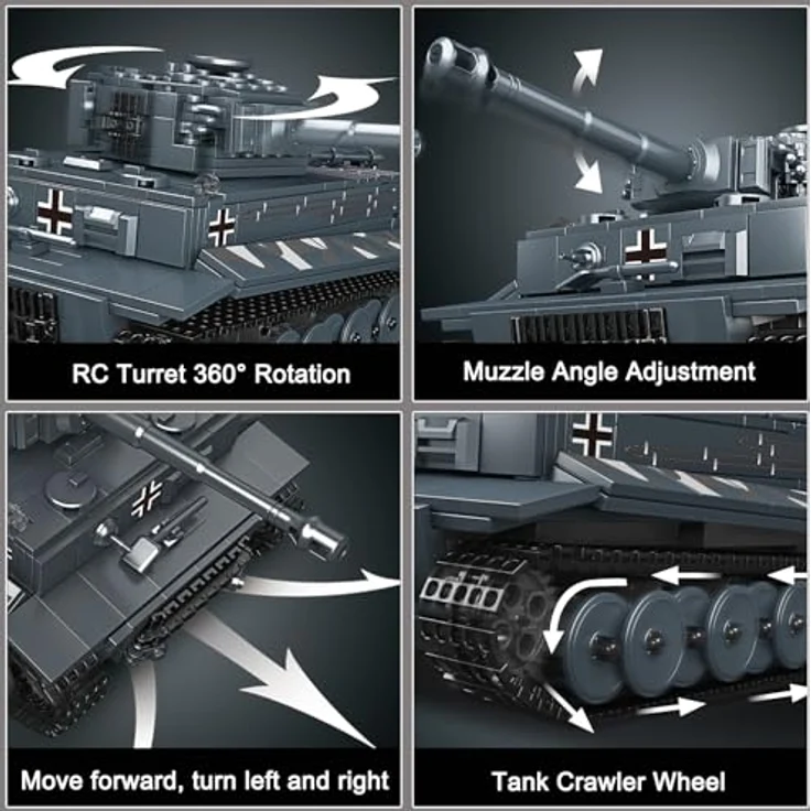 Mould King 20014 MOC Tiger-Panzer Ferngesteuert mit elektrischem Gyroskop und Sound Technik Transporter Tank, Technologie Klemmbausteine Bausatz （800+ pcs） – Bild 5