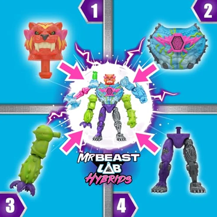 MRBEAST LAB MrBeast Lab Hybrids Megapackung, Kombiniere verschiedene Hybrid-Teile und 5 Actionfiguren, inkl. Mega Torso Panther zur Enthüllung der wahren Farben, über 30 Monster zum Sammeln – Bild 3