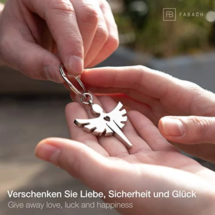 FABACH Schutzengel Fabiel Schlüsselanhänger mit Herz - Edler Engel Anhänger aus Metall in glänzendem Silber - Glücksbringer Geschenk für Auto, Führerschein - Fahr vorsichtig – Bild 3