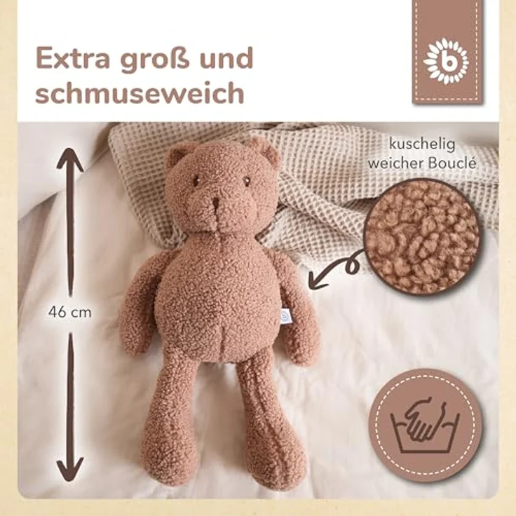 Bieco Kuscheltier Bär Mika XL, 46 cm Plüsch-Teddybär aus Bouclé in praline, ab 0 Monate – Bild 4