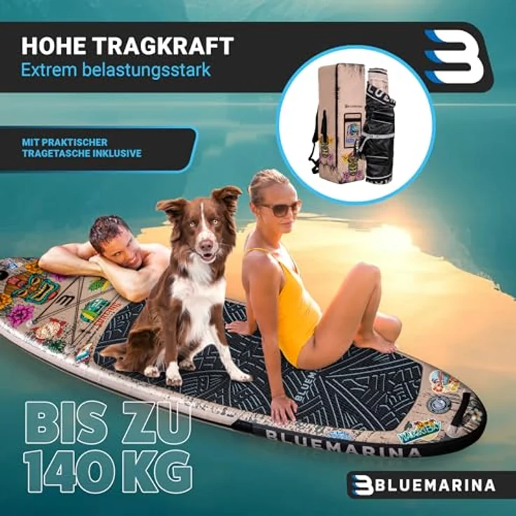 Bluemarina Stand Up Paddle Board aufblasbar | 𝟓 𝐉𝐀𝐇𝐑𝐄 𝐆𝐀𝐑𝐀𝐍𝐓𝐈𝐄 - 140 kg Tragkraft - 325x86x15 cm - Stand Up Paddling Set - Aufblasbares SUP Board - Surfbrett (Ariki Tiki 325x86x15cm) – Bild 5
