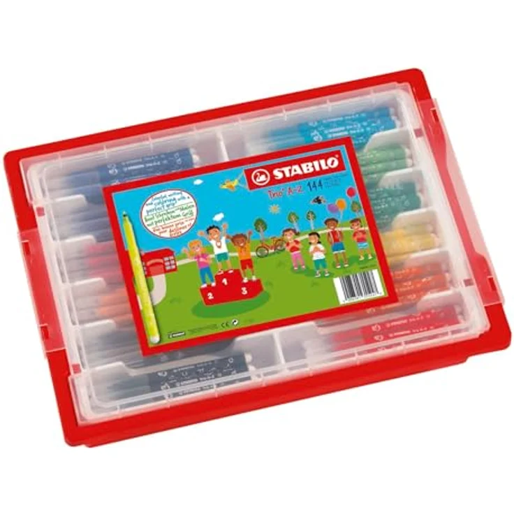 STABILO Trio A-Z, 144er Box mit 12 verschiedenen Farben, ergonomische Wasserbasis-Filzstifte für Schule und Büro – Bild 1