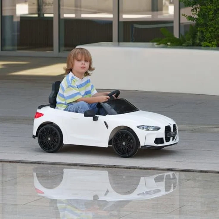 AIYAPLAY Elektro-Kinderauto BMW M4 Weiß, lizenziert, Belastbarkeit 25 kg, für Kinder 3-5 Jahre, mit Fernbedienung und Musikfunktion - Preisvergleich – Bild 2