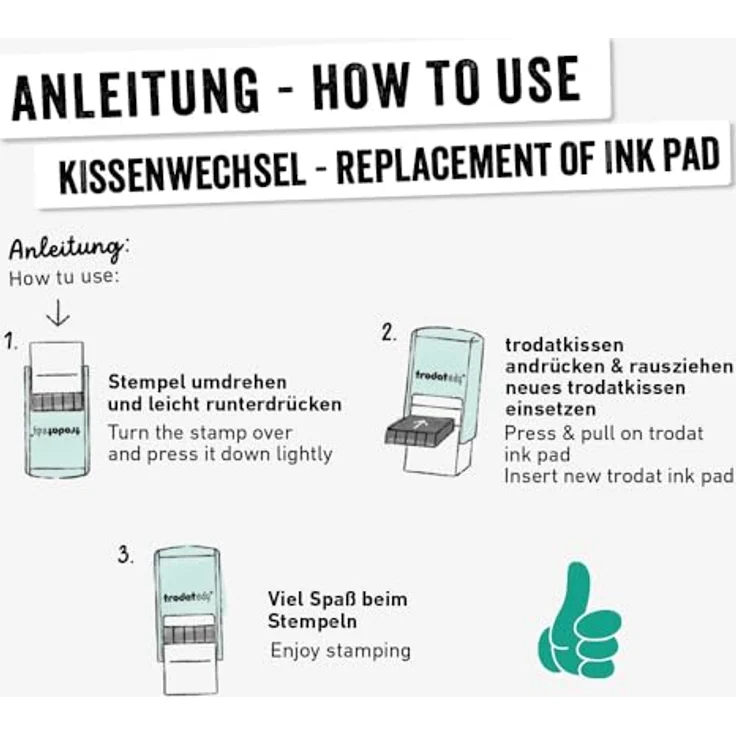 trodat edy®Fix Motivstempel Daumen 2,0 x 2,0 cm, grün, pastell-grünes Gehäuse, 1 St. – Bild 4