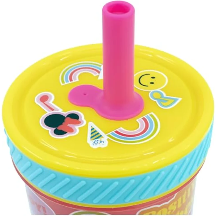 Stor PP-Becher Minnie Maus, kippsicher, mit Silikon-Trinkhalm, 370 ml, Blume, Power, BPA-frei – Bild 3