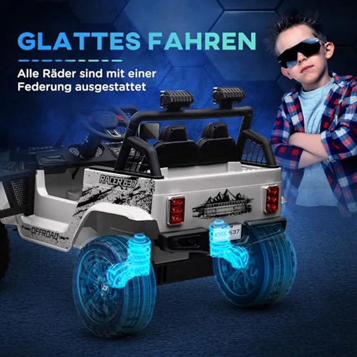AIYAPLAY Elektro-Kinderauto, 2,4G Fernbedienung, Musikanschluss, 3-5 km/h, Belastbarkeit 50 kg, Weiß – Bild 5