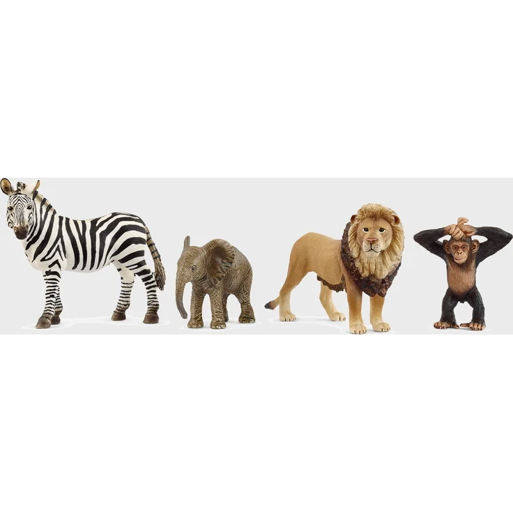 Schleich Wild Life Starter-Set Afrika, Tierfiguren Löwe, Zebra, Elefantenbaby und Schimpanse, 24,5 x 19 x 6 cm