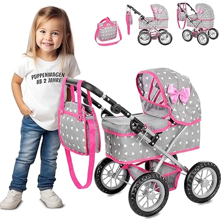Kinderplay Puppenwagen ab 2 Jahre, Puppenbuggy ab 2 Jahre - Leichte und Stabile Konstruktion, Höhenverstellbar von 33 bis 63 cm, Spielzeug ab 2 Jahre Mädchen, KP0261S – Bild 2