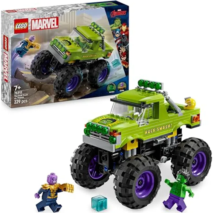 LEGO Marvel 76312 Hulk-Truck vs. Thanos, Bausatz mit 2 Minifiguren, grün, 231 Teile