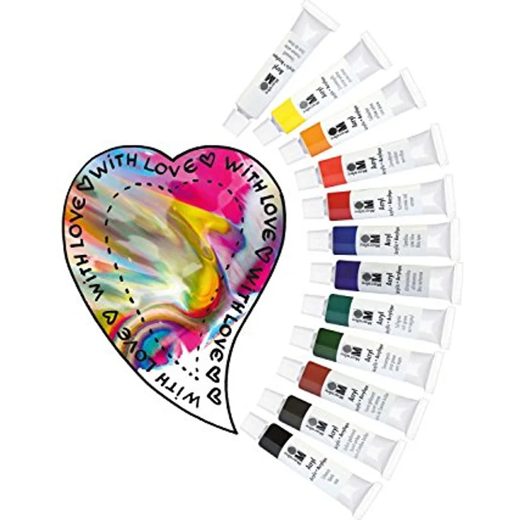 Marabu Acrylfarbenset 1210000000200, 12 Farben á 12 ml, deckende, matte Acrylfarben auf Wasserbasis, schnell trocknend, geeignet für Keilrahmen, Malkarton, Papier und Holz – Bild 2
