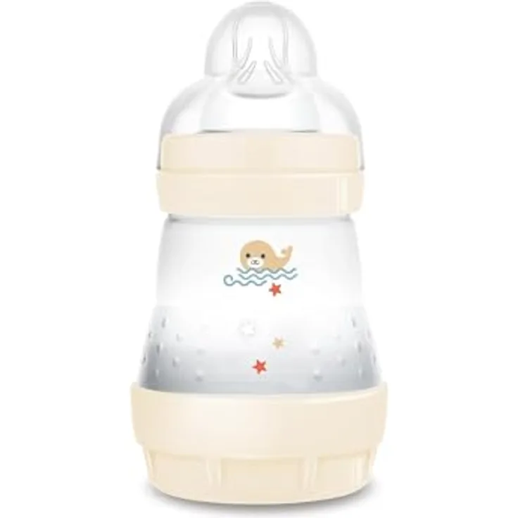 MAM Easy Start Anti-Colic Babyflasche (160 ml), Baby Trinkflasche mit Bodenventil gegen Koliken & Sauger Größe 1, 0+ Monate, Robbe/beige/zartrosa
