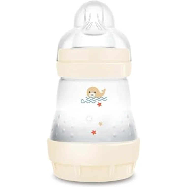 MAM Easy Start Anti-Colic Babyflasche (160 ml), Baby Trinkflasche mit Bodenventil gegen Koliken & Sauger Größe 1, 0+ Monate, Robbe/beige/zartrosa – Bild 1