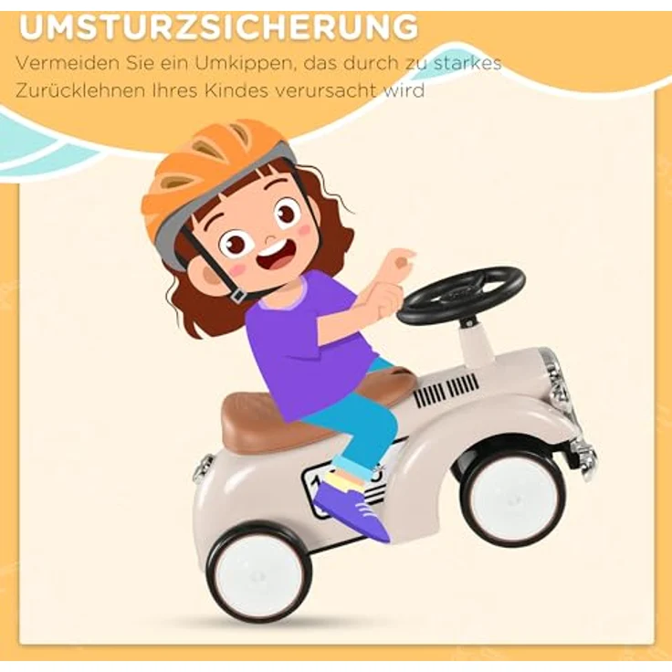 AIYAPLAY Kinder Rutschauto, Rutscherfahrzeug mit Kippschutz, Vintage-Design und Stauraum, Creme, 58 x 27 x 35 cm – Bild 3