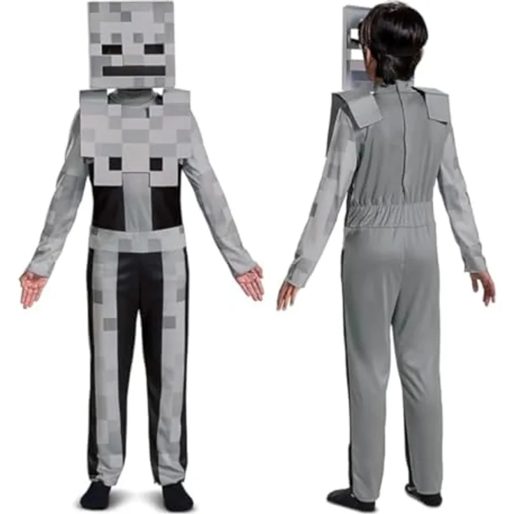 Minecraft Skeleton Classic Kinder-Kostüm M, Overall mit abnehmbaren Schulterteilen und Charaktermaske, geeignet für 7-8 Jahre (127-136 cm)