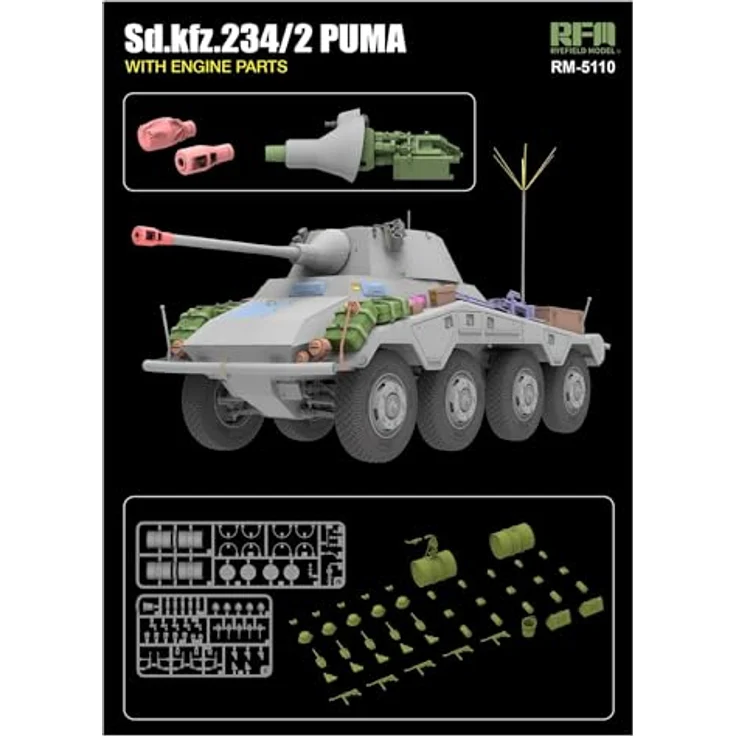 Rye Field Model Sd.kfz 234/2 Puma, hochwertiges Modellfahrzeug mit Motorenteilen und detailgetreuer Nachbildung – Bild 3