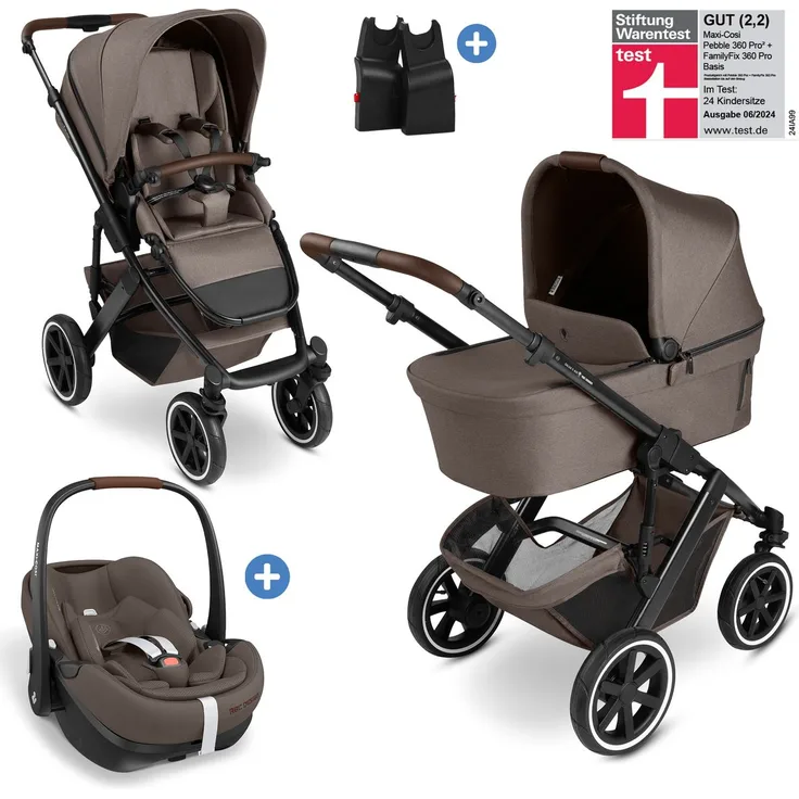 ABC Design Salsa 5 Air, 3in1 Kombi-Kinderwagen-Set inkl. Maxi Cosi Pebble Pro2, Babywanne & Sportsitz, quick-fold Mechanismus, UV-Schutz 50+, Farbe Pure - Nature, mit gratis Mobilitätsgarantie