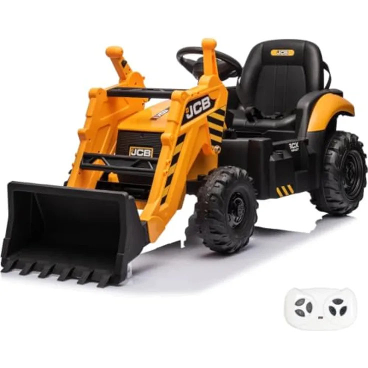 Vrooomy JCB Kipper für Kinder 12V, Gelb, mit Fernbedienung, Soft-Start-Funktion, 2 Motoren, Traglast 30 kg, Höchstgeschwindigkeit 5 km/h