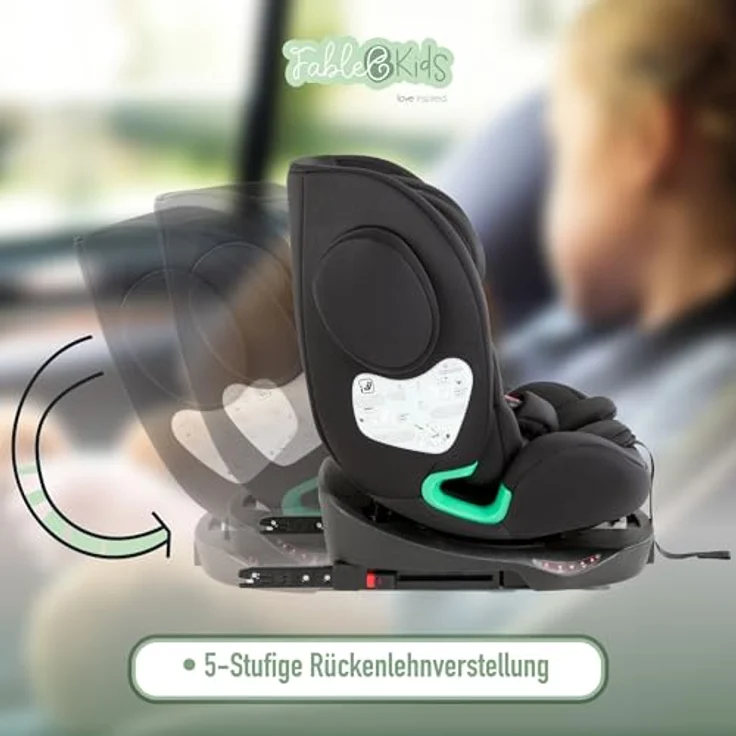 FableKids NORA Autokindersitz 360° drehbar mit Isofix, für 40-150 cm, ab Geburt bis ca. 12 Jahre, schwarz – Bild 6
