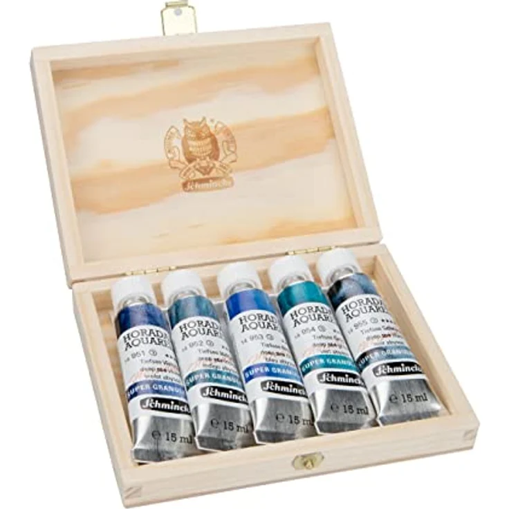 Schmincke HORADAM® AQUARELL Super Granulation Set Tiefsee, 5 x 15 ml-Tuben, sehr stark granulierende Aquarellfarben mit Tiefsee Violett, Indigo, Blau, Grün und Schwarz – Bild 2