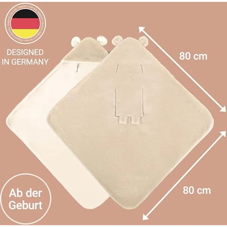 Zamboo Fußsack Teddy - Beige, Kuschelige Baby Einschlagdecke mit Öhrchen & Gurtschlitzen für Babyschalen – Bild 2