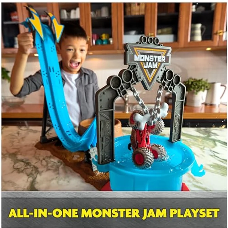 Monster Jam Mud Blasters Monster Mutt Dalmatian Dunk Tank, Spielset mit Farbwechsel-Funktion und 1:64 Monster Truck, inklusive Startrampe und Dunk-Tank – Bild 2