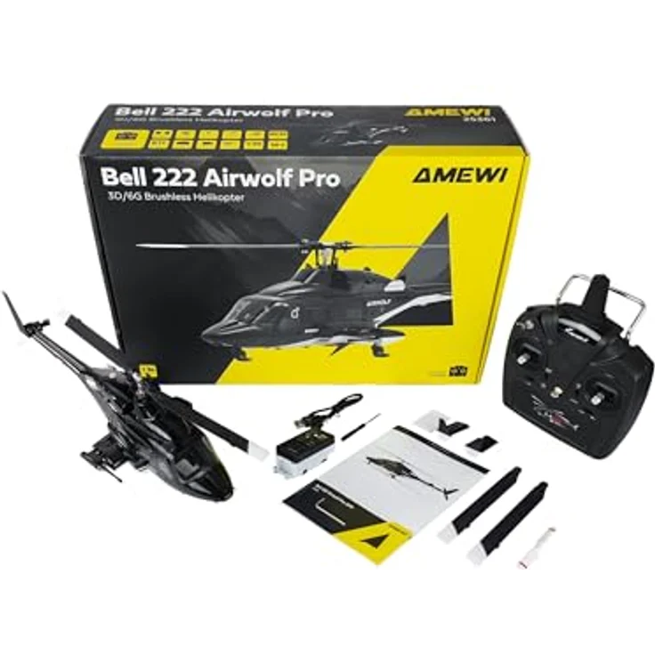 Amewi Bell 222 Airwolf Pro, RC-Helikopter 6-Kanal mit 3D/6G Flugstabilisierung und LED-Beleuchtung, schwarz-weiß – Bild 3
