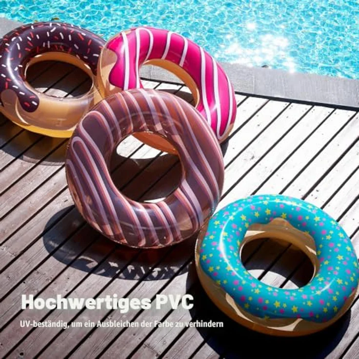 Sloosh Aufblasbare Pool-Schwimmer, Vorteilspack mit 4 verschiedenen Donut-Schwimmringen, 81 cm, langlebiges Vinyl, ideal für Poolpartys und Strandschwimmen – Bild 3