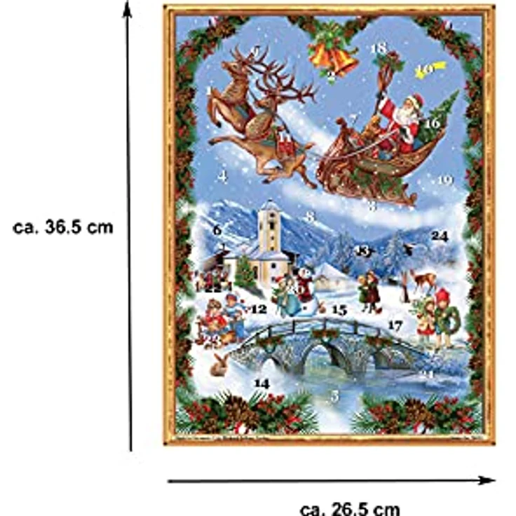 Nostalgischer Adventskalender/Weihnachtskalender für Kinder und Erwachsene mit Bildern und Glitzer "Weihnachtsmann im Schlitten" – Bild 3
