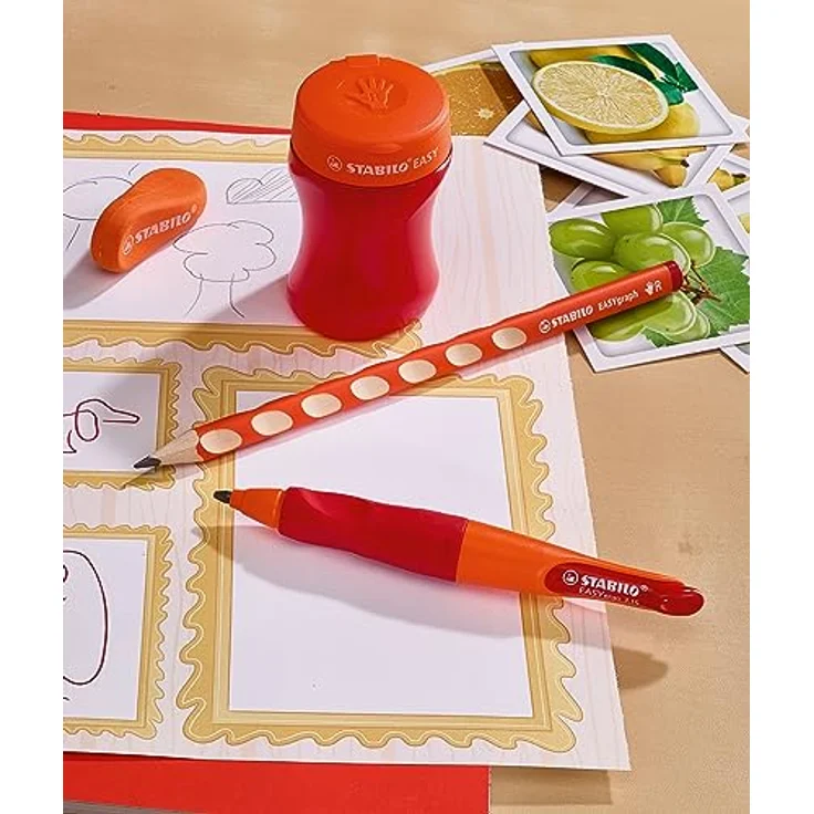 STABILO EASYsharpener, ergonomischer 3-in-1 Dosenspitzer für Rechtshänder, orange, mit transluzentem Füllstandsanzeiger – Bild 4