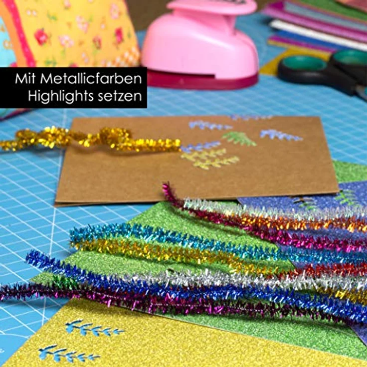 OfficeTree 220 Bunte Pfeifenputzer, Chenilledraht 30cm mit 30 Farben inklusive Glitzerdraht für DIY Bastelprojekte – Bild 4