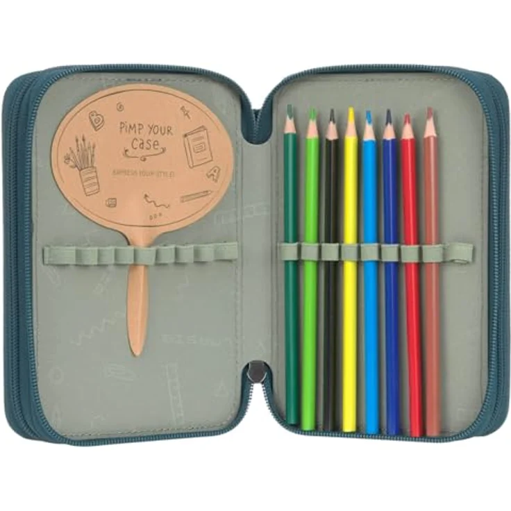 LÄSSIG Unique School Triple Pencil Case Slim Dark Green, Federmäppchen mit tollem Design und umfangreichem Set an Stiften, Lineal, Spitzer und Radiergummi – Bild 5