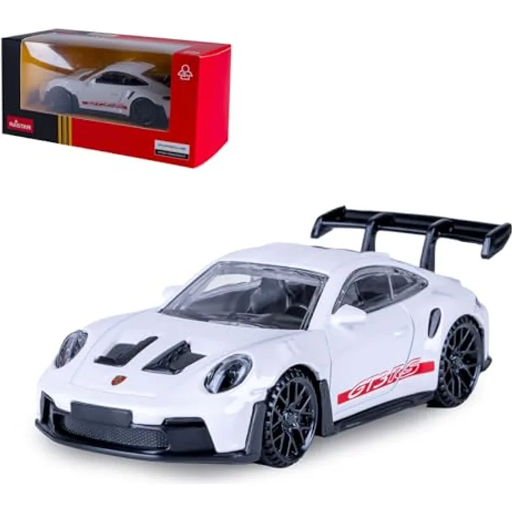 JAMARA Porsche 911 GT3 RS Diecast 1:43 Modellauto mit stabiler Metallkarosserie und originalgetreuer silberner Lackierung