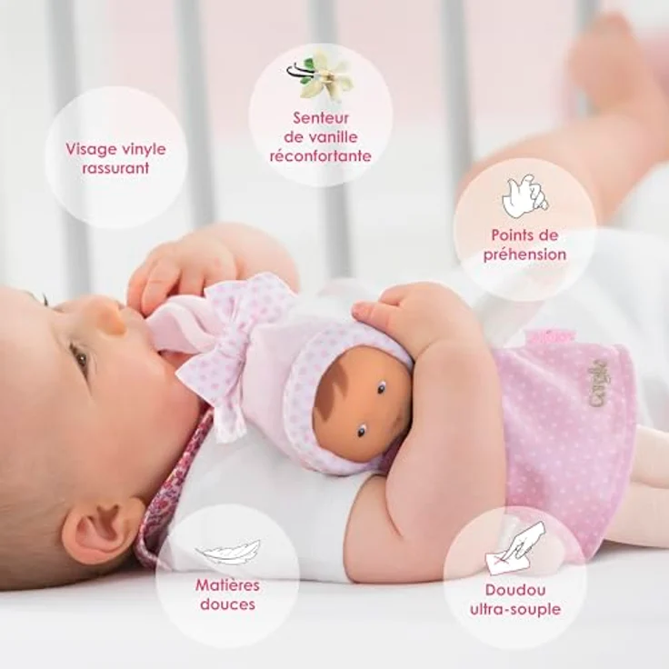 Corolle MDC Miss Sternenträume, Kuscheldoll mit 25 cm, pinkes Sternenkleid und Vanilleduft, geeignet ab Geburt – Bild 6