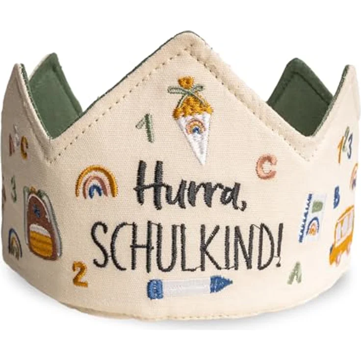 Papierdrachen Schulkind Krone, hochwertig Bestickt in Pastelltönen, anpassbare Schnürung, zweifarbig, perfekt für den Schulanfang – Bild 1