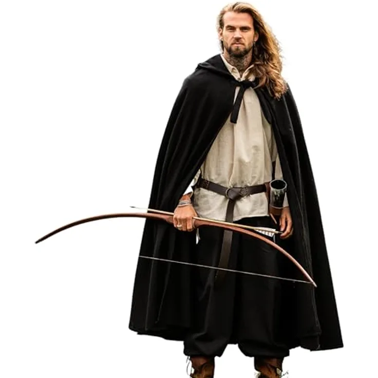 Leonardo Carbone Unisex Klassischer Mittelalter Umhang Elinor - Wasserabweisend, 131 cm lang, Schwarz