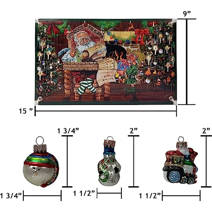 Krebs Glas Lauscha Adventskalender Weihnachtskalender mit Mini-Glasfiguren 4 cm Baumschmuck mundgeblasen und handdekoriert – Bild 2
