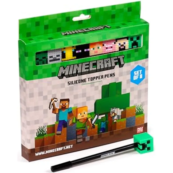 PUCKATOR Minecraft Set 8 Topper Fine Point Stifte, Präzise Filzstifte mit Minecraft-Symbolen für kreatives Schreiben und Zeichnen