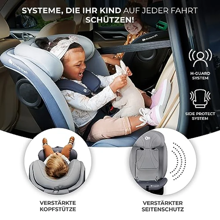 Kinderkraft i-GROW i-Size Reboarder-Kindersitz, drehbar ab Geburt bis 12 Jahre (40-150 cm), mit Sitzverkleinerer, Isofix-Basis & Top Tether - Grey – Bild 4