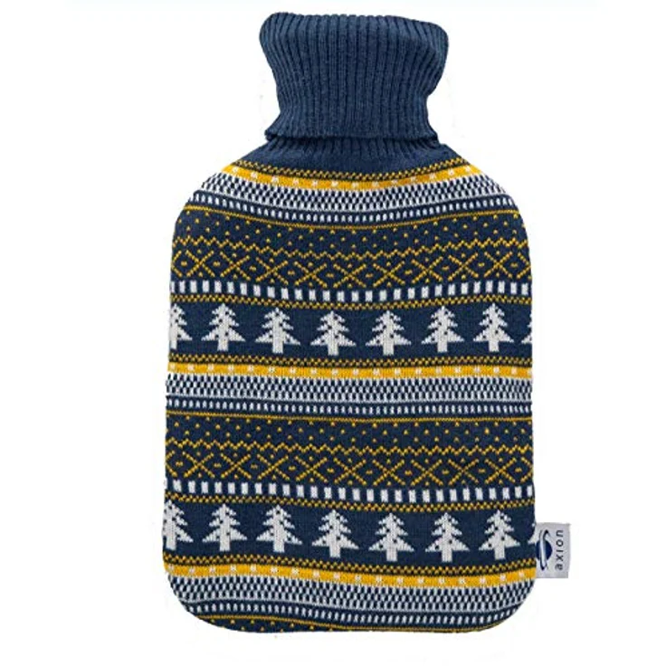 Axion Wärmflasche mit Bezug, dunkelblauer Strick mit Muster, 33 x 20 cm, ca. 2 Ltr., 100% Naturgummi – Bild 2