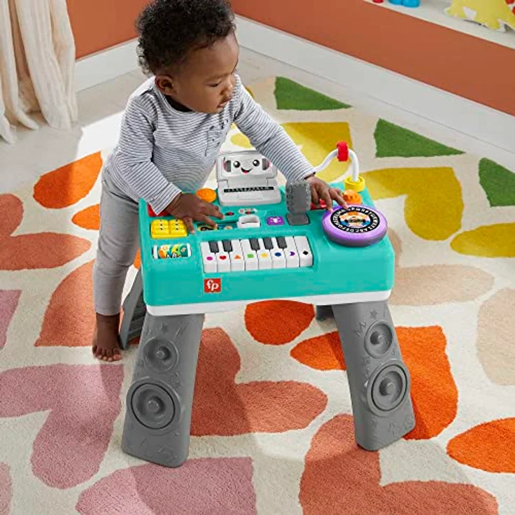 Fisher Price Lernspaß DJ Spieltisch, interaktives Aktivitätszentrum zur Förderung der Feinmotorik mit Musik- und Soundeffekten – Bild 2