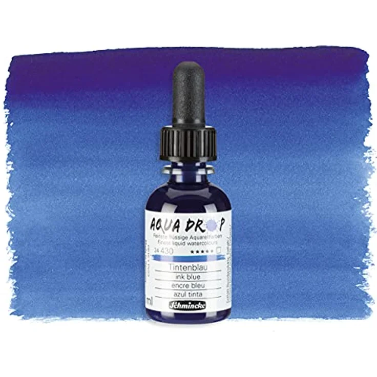 Schmincke AQUA DROP Aquarellfarbe, Tintenblau, pigmentbasiert, 30 ml Pipettenflasche, lichtecht für Aquarellmalerei und Urban Sketching – Bild 2