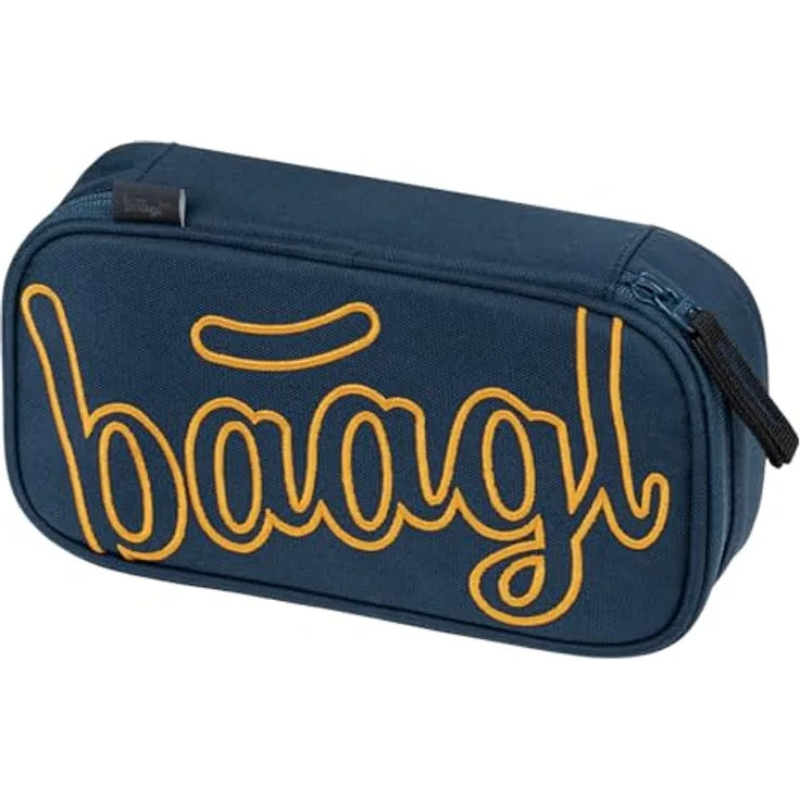 Baagl Federmäppchen für Jungen, Schulmäppchen mit Klappfach und Gummischlaufen, 23 × 12 × 5 cm, recyceltes Polyester, schwarz