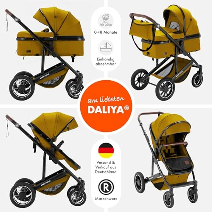 Daliya FLEXI-PRO M 2in1 Kombikinderwagen & Buggy mit Memory-Knöpfen, großem Einkaufskorb, leichtem Aluminiumrahmen und wetterfestem Schutz - einhändig abnehmbare Babywanne, höhenverstellbarer Schieber – Bild 2