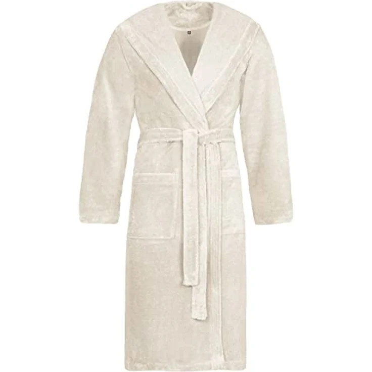 Vossen Bademantel Lynn, unisex Kapuze, kuscheliger Velours, cremefarben, 50% Baumwolle, 50% Polyester – Bild 4