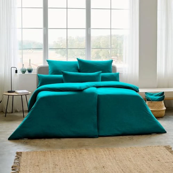 ESTELLA Bettwäsche Takoma 6873 050 Petrol Mako Interlock Jersey Unifarben, 100% Baumwolle, Atmungsaktiv, Öko-Tex Standard 100, Größe: 135 cm x 200 cm – Bild 4