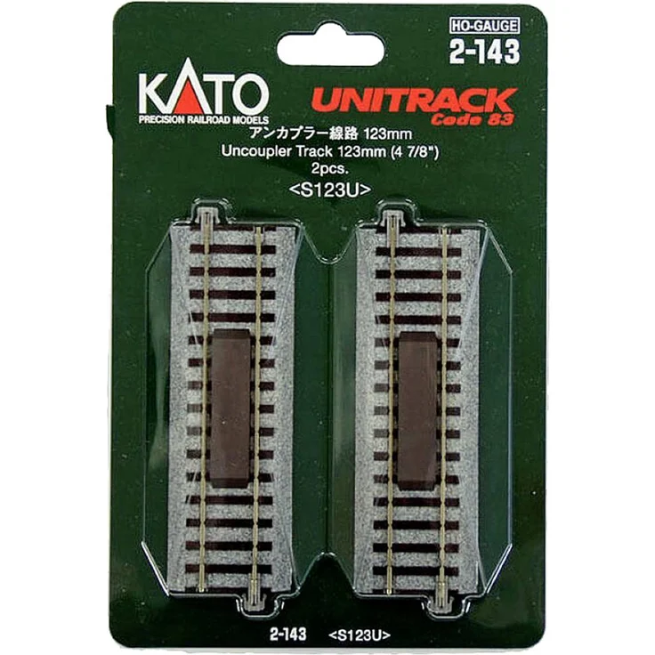 KATO H0 Unitrack 2-143 Entkupplungsgleis 123mm, 2er Set mit graugesprenkeltem Gleisbettungskörper und stabilen Steckverbindungen