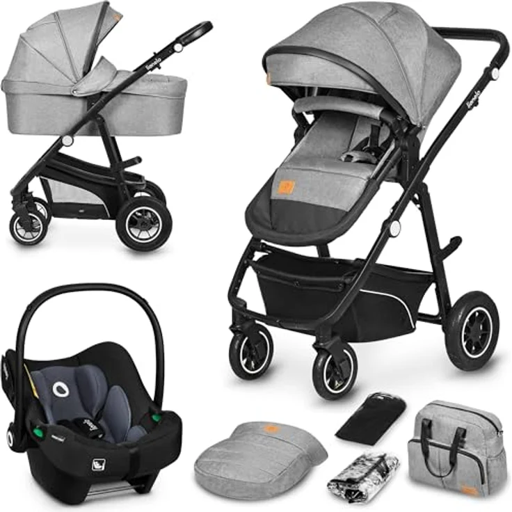 Lionelo Bianka, Kinderwagen mit verstellbarem Sitz und großem Einkaufskorb, schwarz – Bild 1