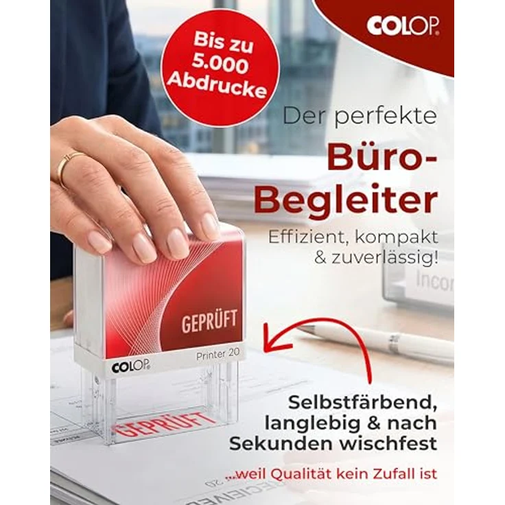 COLOP Stempel Printer 20/L Geprüft, Textstempel mit fertigem Lagertext, selbstfärbend – Bild 4