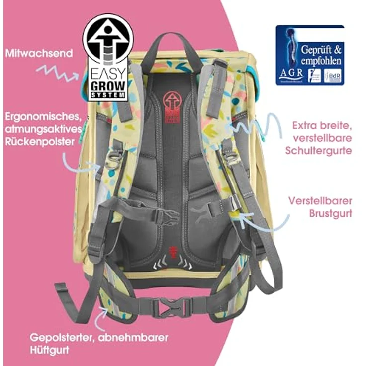 Step by Step Schulranzen-Set Space „Cat Lilly“, 5-teilig, gelb, ergonomischer Tornister mit Reflektoren, höhenverstellbar, 20L, für Mädchen ab der 1. Klasse – Bild 4